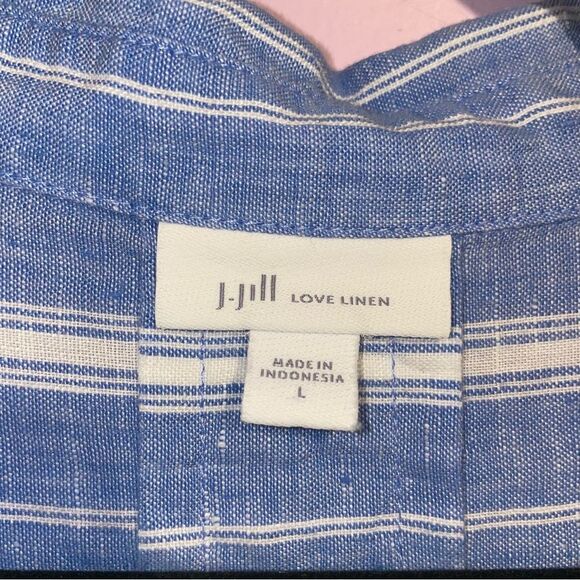 J Jill Linen Long Sleeve Button Up Top Women Size L Stripe Coastal Nautical - Picture 3 of 9